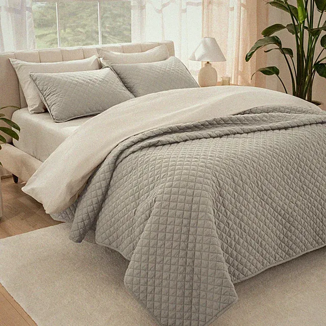 Bare Home Luxury Diamond Stitch Quilted Coverlet Set with Pillow Sham Set