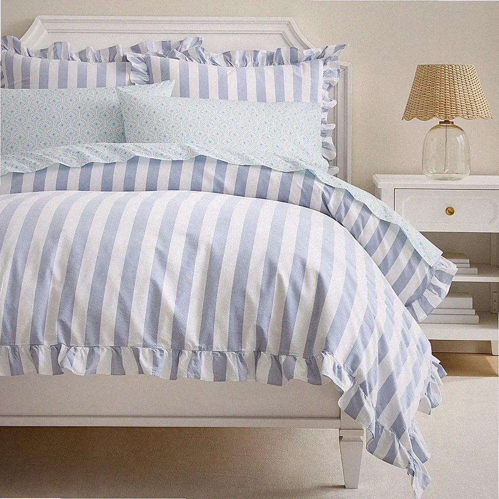 Cabana Stripe Ruffle Duvet Cover Chambray · Twin/Twin XL & 2Standard Shams