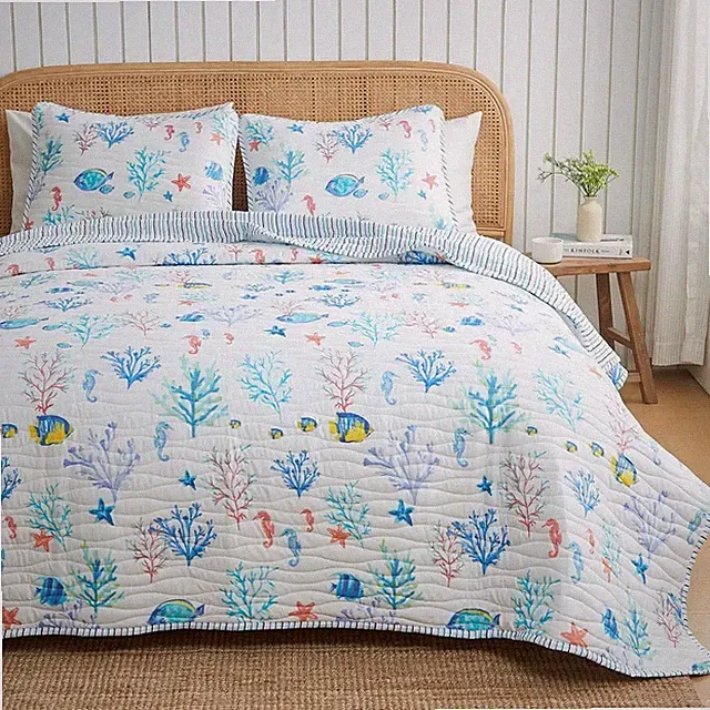 Great Bay Home Coastal Quilt Set Twin XL Nautical Microfiber Bedspread 2pc
