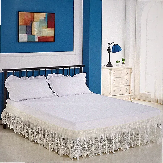 Home Wrap Around Elastic Lace Bed Skirts Bed Wrap Easy Fit Dust Ruffle