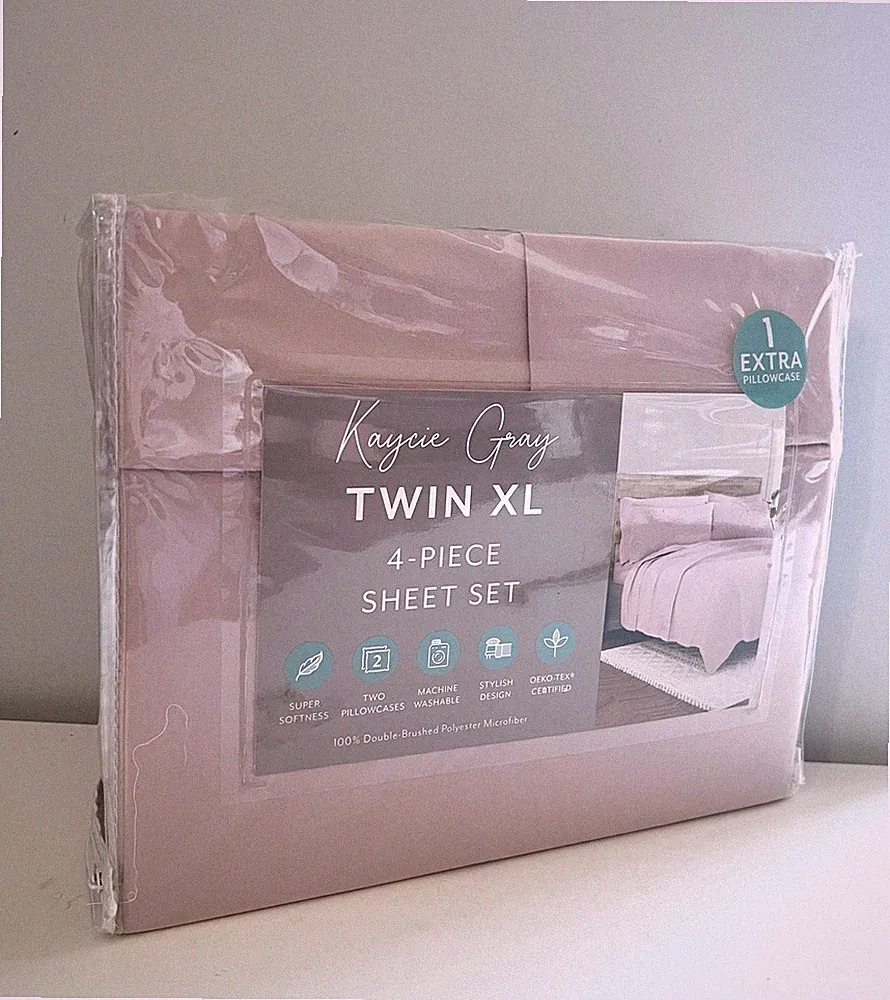 Kaycie Gray Microfiber 4 Piece Sheet Set Twin XL Size In Pink