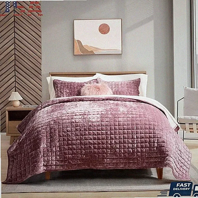 Luxury Velvet Quilt Set Ultra Soft Bedding Elegant Home Decor 2 Pillow Shams New