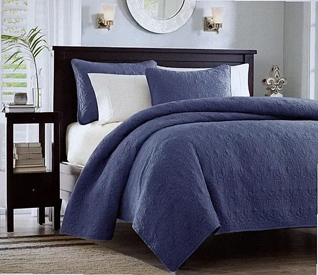 Madison Park Vancouver Navy Blue 2pc TWIN XL Quilt Coverlet SET