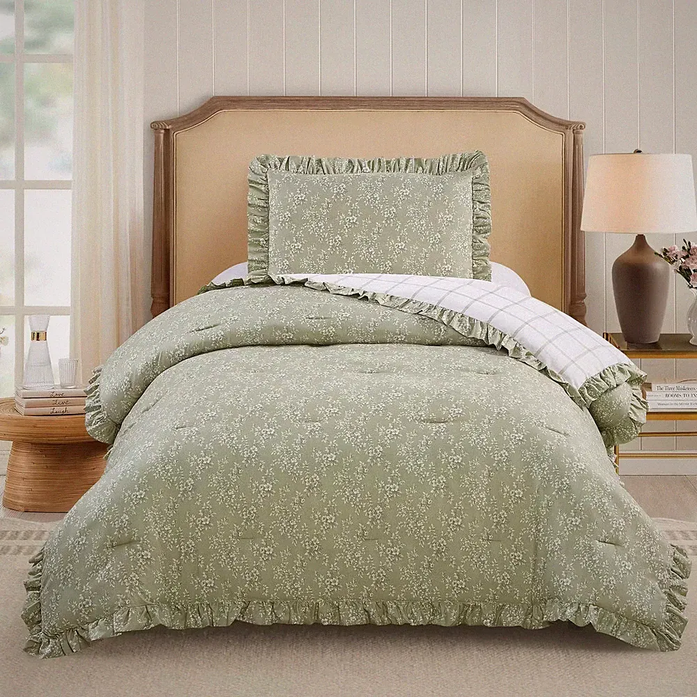 Modern Heirloom 2pc Twin/Twin XL Floral Ruffle Comforter Bedding Set