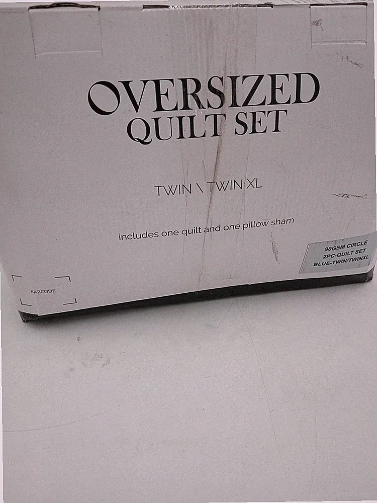 Oversized Quilt Set Twin Twin XL 2 Piece Blue Circle Pattern Adults Bedding New