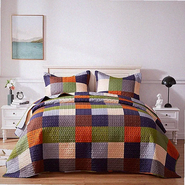 Patchwork Durable Quilted Bedspread Lightweight Reversible Retro Bed Coverlet
