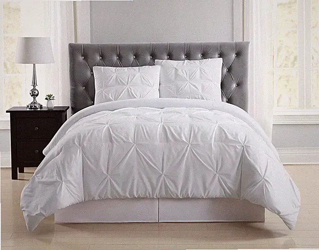 Pleated Duvet Set White Polyester 2-Piece Twin XL Duvet Set, Solid Color Themed