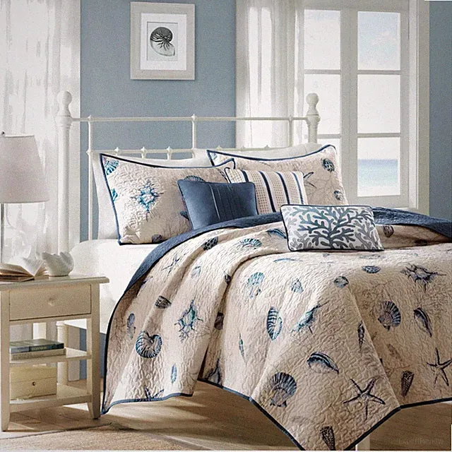 Starfish Print Coverlet Set - Cottage Coastal Theme, Twin XL