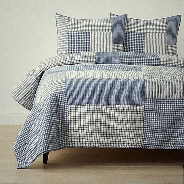 Stripe Block Yarn-Dyed Patchwork Quilt(Blue)-Company Kids|6318
