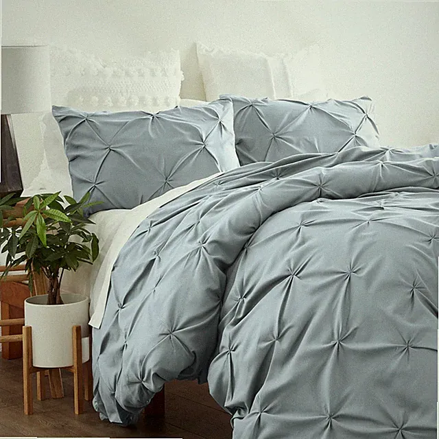 Textured Duvet Cover Set All Season Pinch Pleat - Pintuck Design With Shams