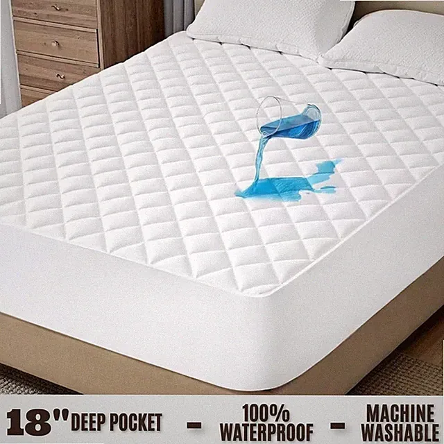 Waterproof Mattress Protector Quilted Fitted Mattress Cover 18" Deep Pocket